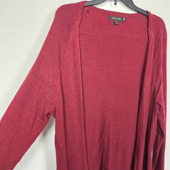 Love Tree Maroon Open Front Long Cardigan Large - Picture 2 of 6